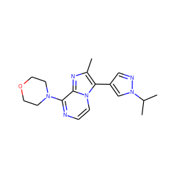 Cc1nc2c(N3CCOCC3)nccn2c1-c1cnn(C(C)C)c1 ZINC000169333450