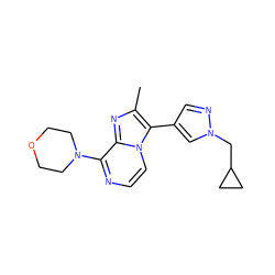 Cc1nc2c(N3CCOCC3)nccn2c1-c1cnn(CC2CC2)c1 ZINC000169334424