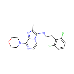 Cc1nc2c(N3CCOCC3)nccn2c1NCCc1c(Cl)cccc1Cl ZINC001772650827