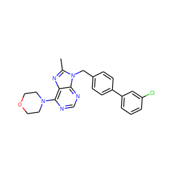 Cc1nc2c(N3CCOCC3)ncnc2n1Cc1ccc(-c2cccc(Cl)c2)cc1 ZINC001772584747