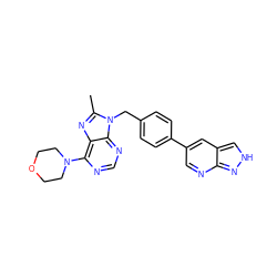 Cc1nc2c(N3CCOCC3)ncnc2n1Cc1ccc(-c2cnc3n[nH]cc3c2)cc1 ZINC001772593984