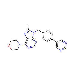 Cc1nc2c(N3CCOCC3)ncnc2n1Cc1ccc(-c2cncnc2)cc1 ZINC001772650583