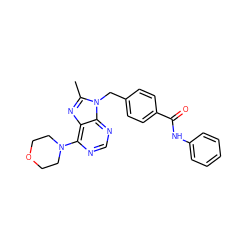 Cc1nc2c(N3CCOCC3)ncnc2n1Cc1ccc(C(=O)Nc2ccccc2)cc1 ZINC001772617549