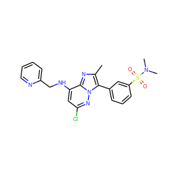 Cc1nc2c(NCc3ccccn3)cc(Cl)nn2c1-c1cccc(S(=O)(=O)N(C)C)c1 ZINC001772580813