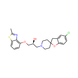 Cc1nc2c(OC[C@@H](O)CN3CCC4(CC3)Cc3cc(Cl)ccc3O4)cccc2s1 ZINC000103235632