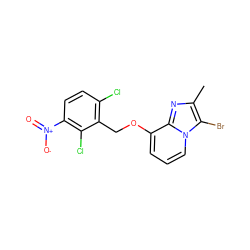 Cc1nc2c(OCc3c(Cl)ccc([N+](=O)[O-])c3Cl)cccn2c1Br ZINC000013778257