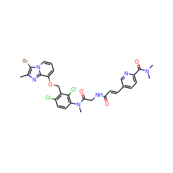 Cc1nc2c(OCc3c(Cl)ccc(N(C)C(=O)CNC(=O)/C=C/c4ccc(C(=O)N(C)C)nc4)c3Cl)cccn2c1Br ZINC000027324882