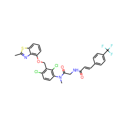 Cc1nc2c(OCc3c(Cl)ccc(N(C)C(=O)CNC(=O)/C=C/c4ccc(C(F)(F)F)cc4)c3Cl)cccc2s1 ZINC000003960580