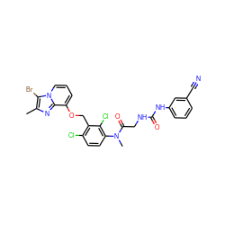 Cc1nc2c(OCc3c(Cl)ccc(N(C)C(=O)CNC(=O)Nc4cccc(C#N)c4)c3Cl)cccn2c1Br ZINC000027325966