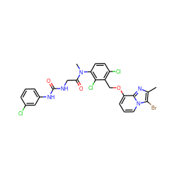 Cc1nc2c(OCc3c(Cl)ccc(N(C)C(=O)CNC(=O)Nc4cccc(Cl)c4)c3Cl)cccn2c1Br ZINC000027327284