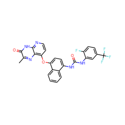 Cc1nc2c(Oc3ccc(NC(=O)Nc4cc(C(F)(F)F)ccc4F)c4ccccc34)ccnc2[nH]c1=O ZINC000058468522