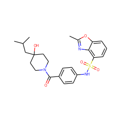 Cc1nc2c(S(=O)(=O)Nc3ccc(C(=O)N4CCC(O)(CC(C)C)CC4)cc3)cccc2o1 ZINC000217621069