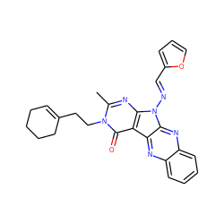 Cc1nc2c(c(=O)n1CCC1=CCCCC1)c1nc3ccccc3nc1n2/N=C/c1ccco1 ZINC000002235353