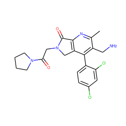 Cc1nc2c(c(-c3ccc(Cl)cc3Cl)c1CN)CN(CC(=O)N1CCCC1)C2=O ZINC000073138459