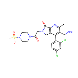 Cc1nc2c(c(-c3ccc(Cl)cc3Cl)c1CN)CN(CC(=O)N1CCN(S(C)(=O)=O)CC1)C2=O ZINC000073139899