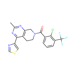 Cc1nc2c(c(-c3cscn3)n1)CCN(C(=O)c1cccc(C(F)(F)F)c1Cl)C2 ZINC000219481137