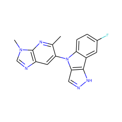 Cc1nc2c(cc1-n1c3ccc(F)cc3c3[nH]ncc31)ncn2C ZINC000210489187