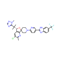 Cc1nc2c(cc1Cl)[C@H](C(C)(C)c1ncnn1C)OC21CCN(c2ccc(-c3nc4ccc(C(F)(F)F)cc4[nH]3)cn2)CC1 ZINC001772623559