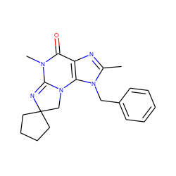 Cc1nc2c(n1Cc1ccccc1)N1CC3(CCCC3)N=C1N(C)C2=O ZINC000026281417