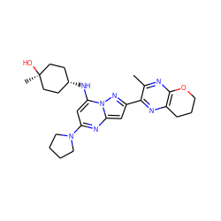 Cc1nc2c(nc1-c1cc3nc(N4CCCC4)cc(N[C@H]4CC[C@](C)(O)CC4)n3n1)CCCO2 ZINC000254134875