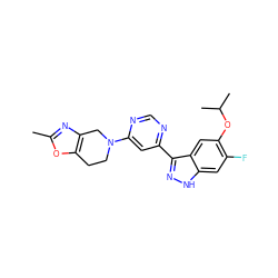 Cc1nc2c(o1)CCN(c1cc(-c3n[nH]c4cc(F)c(OC(C)C)cc34)ncn1)C2 ZINC000225554120