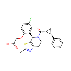 Cc1nc2c(s1)[C@@H](c1cc(Cl)ccc1OCC(=O)O)N(C(=O)[C@@H]1C[C@H]1c1ccccc1)CC2 ZINC000206873203