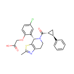 Cc1nc2c(s1)[C@H](c1cc(Cl)ccc1OCC(=O)O)N(C(=O)[C@@H]1C[C@H]1c1ccccc1)CC2 ZINC000206873243