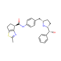 Cc1nc2c(s1)CC[C@H]2C(=O)Nc1ccc(C[C@@H]2CC[C@H]([C@H](O)c3ccccc3)N2)cc1 ZINC000103252120