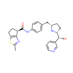 Cc1nc2c(s1)CC[C@H]2C(=O)Nc1ccc(C[C@@H]2CC[C@H]([C@H](O)c3cccnc3)N2)cc1 ZINC000103252122