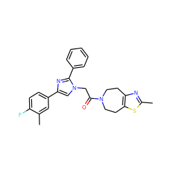 Cc1nc2c(s1)CCN(C(=O)Cn1cc(-c3ccc(F)c(C)c3)nc1-c1ccccc1)CC2 ZINC000096284557