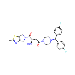 Cc1nc2c(s1)CN(C(=O)[C@@H](N)CC(=O)N1CCN(C(c3ccc(F)cc3)c3ccc(F)cc3)CC1)C2 ZINC000653847555