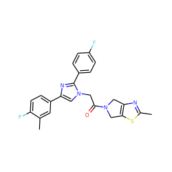 Cc1nc2c(s1)CN(C(=O)Cn1cc(-c3ccc(F)c(C)c3)nc1-c1ccc(F)cc1)C2 ZINC000096284546