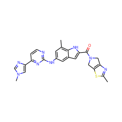 Cc1nc2c(s1)CN(C(=O)c1cc3cc(Nc4nccc(-c5cn(C)cn5)n4)cc(C)c3[nH]1)C2 ZINC000205653928