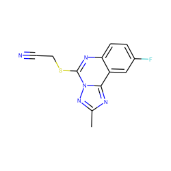 Cc1nc2c3cc(F)ccc3nc(SCC#N)n2n1 ZINC000071334350