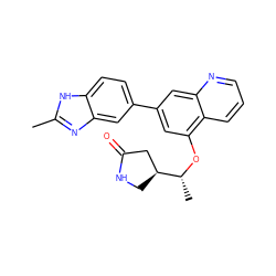 Cc1nc2cc(-c3cc(O[C@H](C)[C@H]4CNC(=O)C4)c4cccnc4c3)ccc2[nH]1 ZINC000147829310