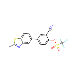 Cc1nc2cc(-c3ccc(OS(=O)(=O)C(F)(F)F)c(C#N)c3)ccc2s1 ZINC000049802424