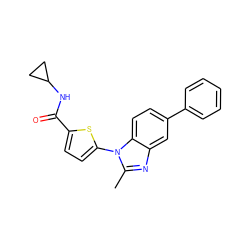 Cc1nc2cc(-c3ccccc3)ccc2n1-c1ccc(C(=O)NC2CC2)s1 ZINC000169701631