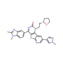 Cc1nc2cc(-c3nc(=O)n(CC[C@@H]4CCCO4)c4c3oc3ncc(-c5cnn(C)c5)cc34)ccc2n1C ZINC000096907436