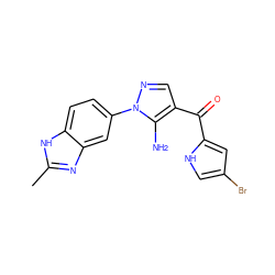 Cc1nc2cc(-n3ncc(C(=O)c4cc(Br)c[nH]4)c3N)ccc2[nH]1 ZINC000149910509