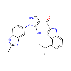 Cc1nc2cc(-n3ncc(C(=O)c4cc5c(C(C)C)cccc5[nH]4)c3N)ccc2[nH]1 ZINC000165431299