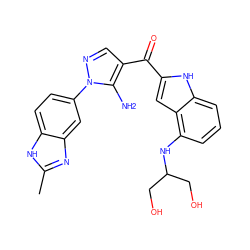 Cc1nc2cc(-n3ncc(C(=O)c4cc5c(NC(CO)CO)cccc5[nH]4)c3N)ccc2[nH]1 ZINC000150071959