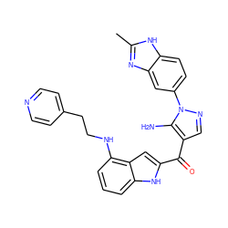 Cc1nc2cc(-n3ncc(C(=O)c4cc5c(NCCc6ccncc6)cccc5[nH]4)c3N)ccc2[nH]1 ZINC000150095821