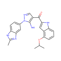 Cc1nc2cc(-n3ncc(C(=O)c4cc5c(OC(C)C)cccc5[nH]4)c3N)ccc2[nH]1 ZINC000149914248