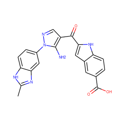 Cc1nc2cc(-n3ncc(C(=O)c4cc5cc(C(=O)O)ccc5[nH]4)c3N)ccc2[nH]1 ZINC000149885644