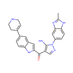 Cc1nc2cc(-n3ncc(C(=O)c4cc5cc(C6=CCNCC6)ccc5[nH]4)c3N)ccc2[nH]1 ZINC000149925555