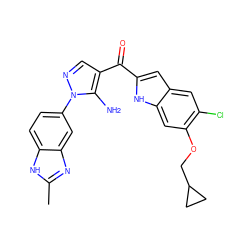 Cc1nc2cc(-n3ncc(C(=O)c4cc5cc(Cl)c(OCC6CC6)cc5[nH]4)c3N)ccc2[nH]1 ZINC000149908108