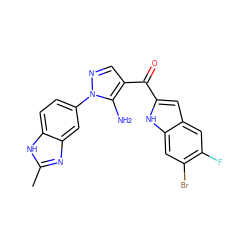 Cc1nc2cc(-n3ncc(C(=O)c4cc5cc(F)c(Br)cc5[nH]4)c3N)ccc2[nH]1 ZINC000146562344