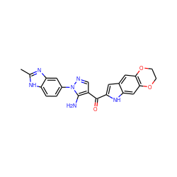 Cc1nc2cc(-n3ncc(C(=O)c4cc5cc6c(cc5[nH]4)OCCO6)c3N)ccc2[nH]1 ZINC000150062907