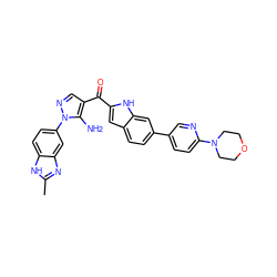 Cc1nc2cc(-n3ncc(C(=O)c4cc5ccc(-c6ccc(N7CCOCC7)nc6)cc5[nH]4)c3N)ccc2[nH]1 ZINC000150163991