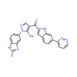 Cc1nc2cc(-n3ncc(C(=O)c4cc5ccc(-c6cccnn6)cc5[nH]4)c3N)ccc2[nH]1 ZINC000149975322